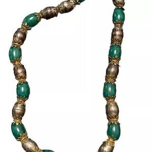 Jade Necklace Dark Green Choker Necklace Hand Vintage Sterling Silver Clasp Lock